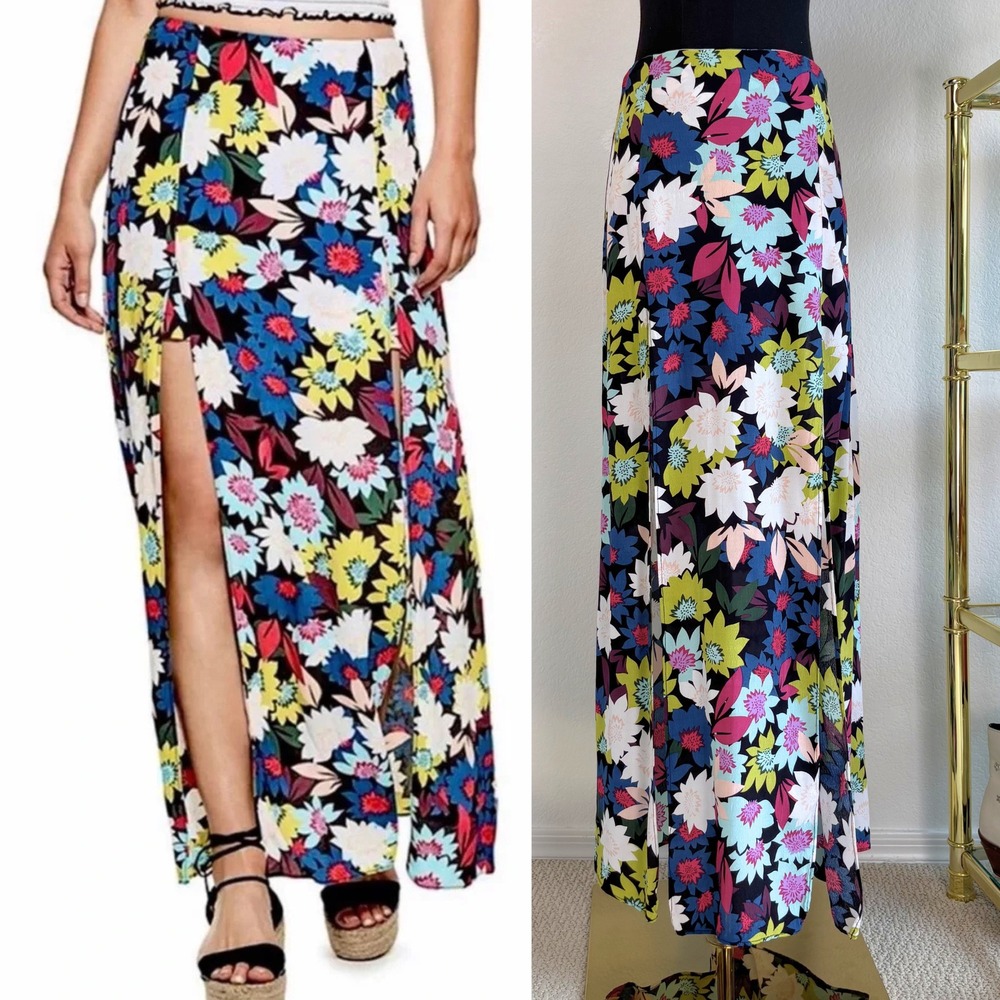 Guess Kloey Floral Double Slit Maxi Skirt, Size 2 | High Waisted Boho Maximalist